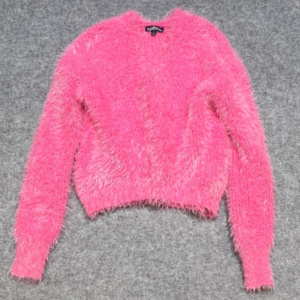 Freshman 1996 Hot Pink Eyelash Knit Fuzzy Teddy V-Neck Sweater Y2K Small